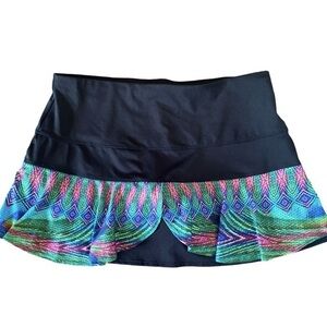 Lucky in Love Tiered Skort- M black , blue green tiers , polyester spandex